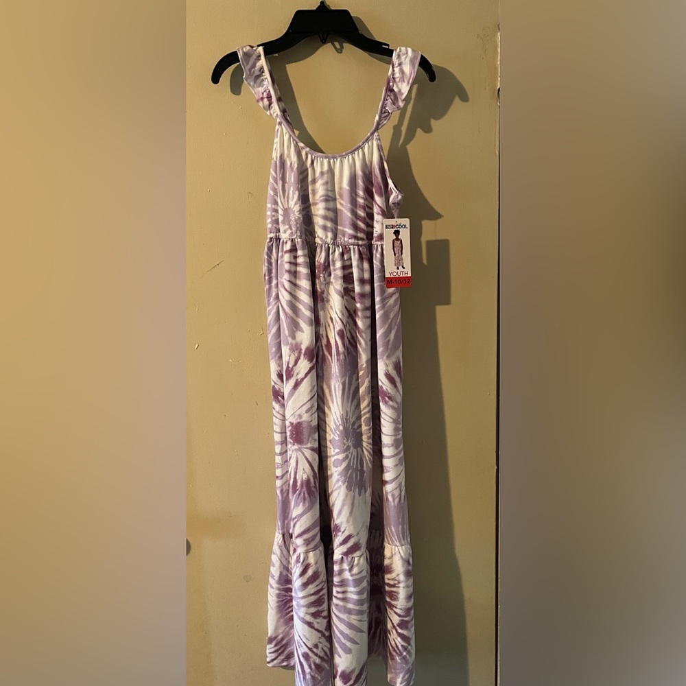 Long maxi dress purple tie dye for girls size M 10/12